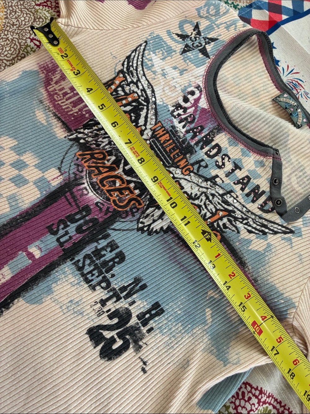 Vanilla Sugar Size Large  Cream Ribbed Motorcycle Graphic Top - Picture 11 of 13
